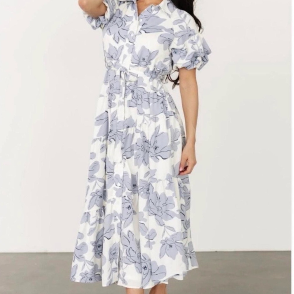 Baltic Born Ivory & Blue Albany Button Tie Waist Dress Women’s Size 3XL
